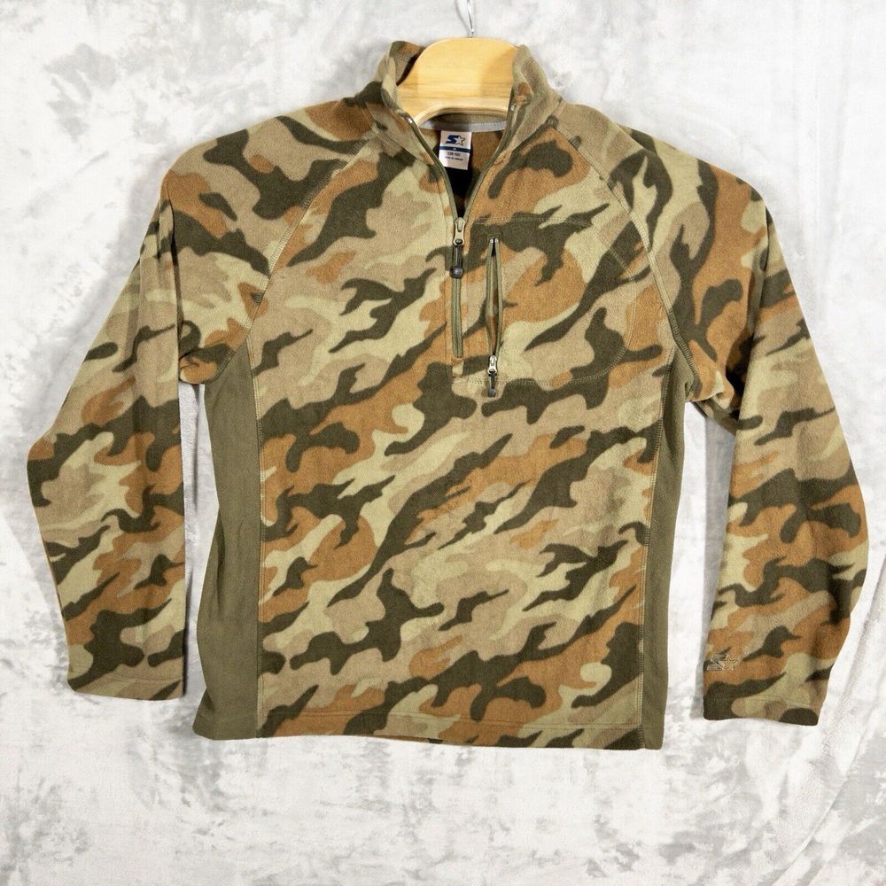 VTG‎ Y2K Starter Mens Med Fleece Jacket Camouflage Pullover Collared Quarter Zip